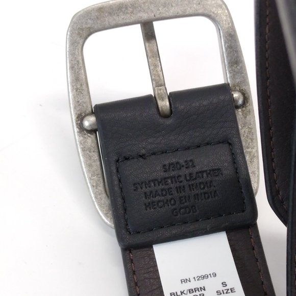 Men Belt Size S/30-32 Black/Brown Perforated Synthetic Leather Hand Crafted  NWT - Picture 4 of 9